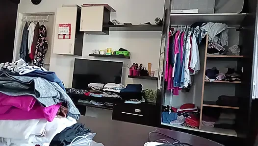 Amateur Wife Has Fun Trying on Clothes and Cutting Them.