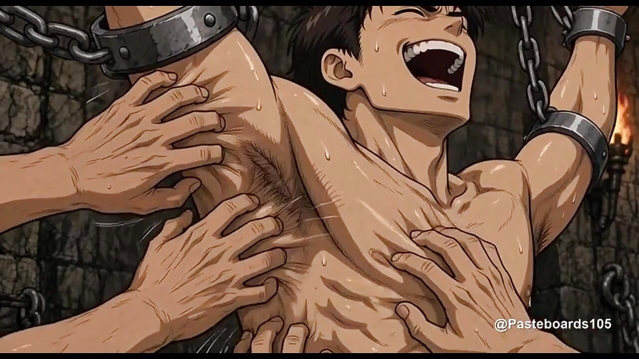 Dungeon Interrogation - Chained Muscle Jocks Tickled Into Talking (2D Anime Bara)