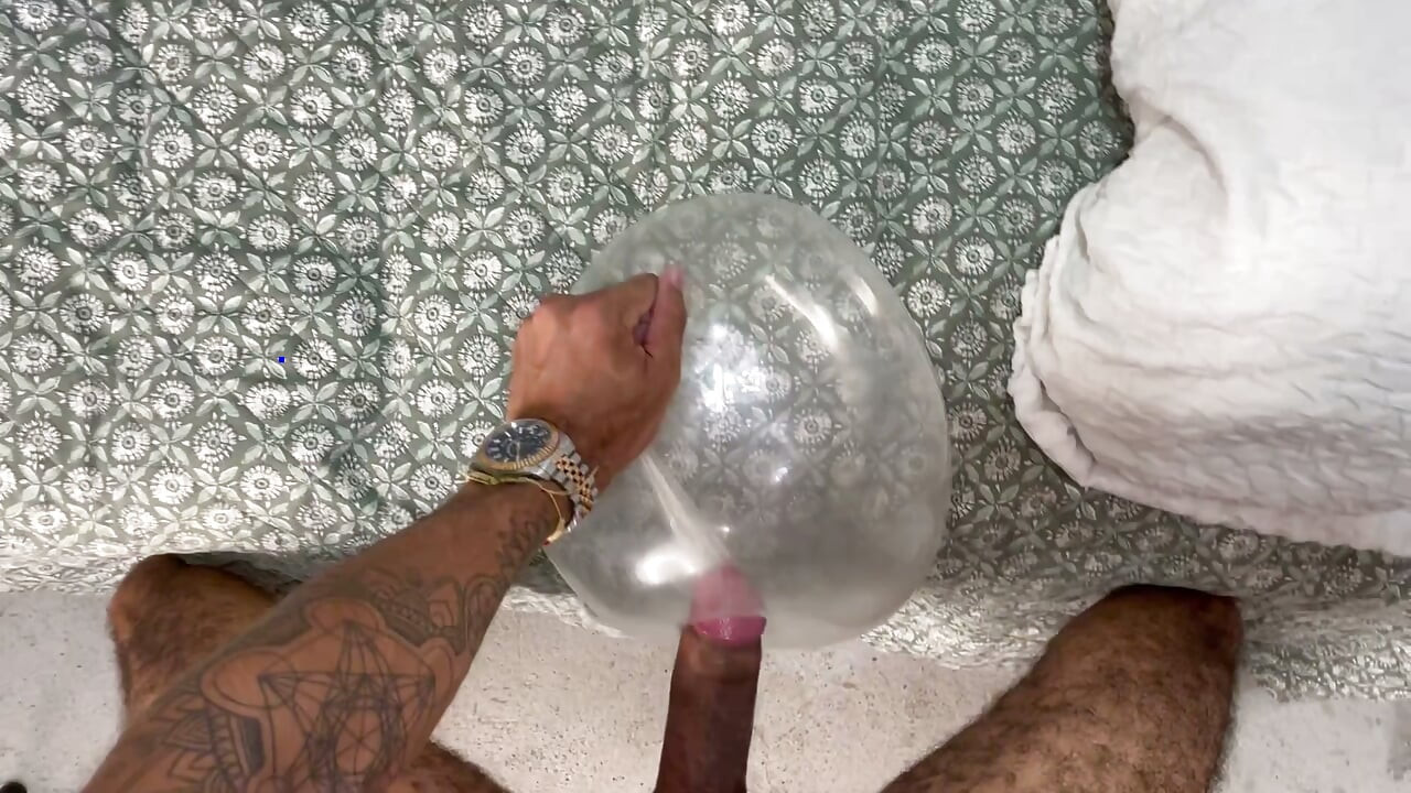 Hot male fucking inflated condom