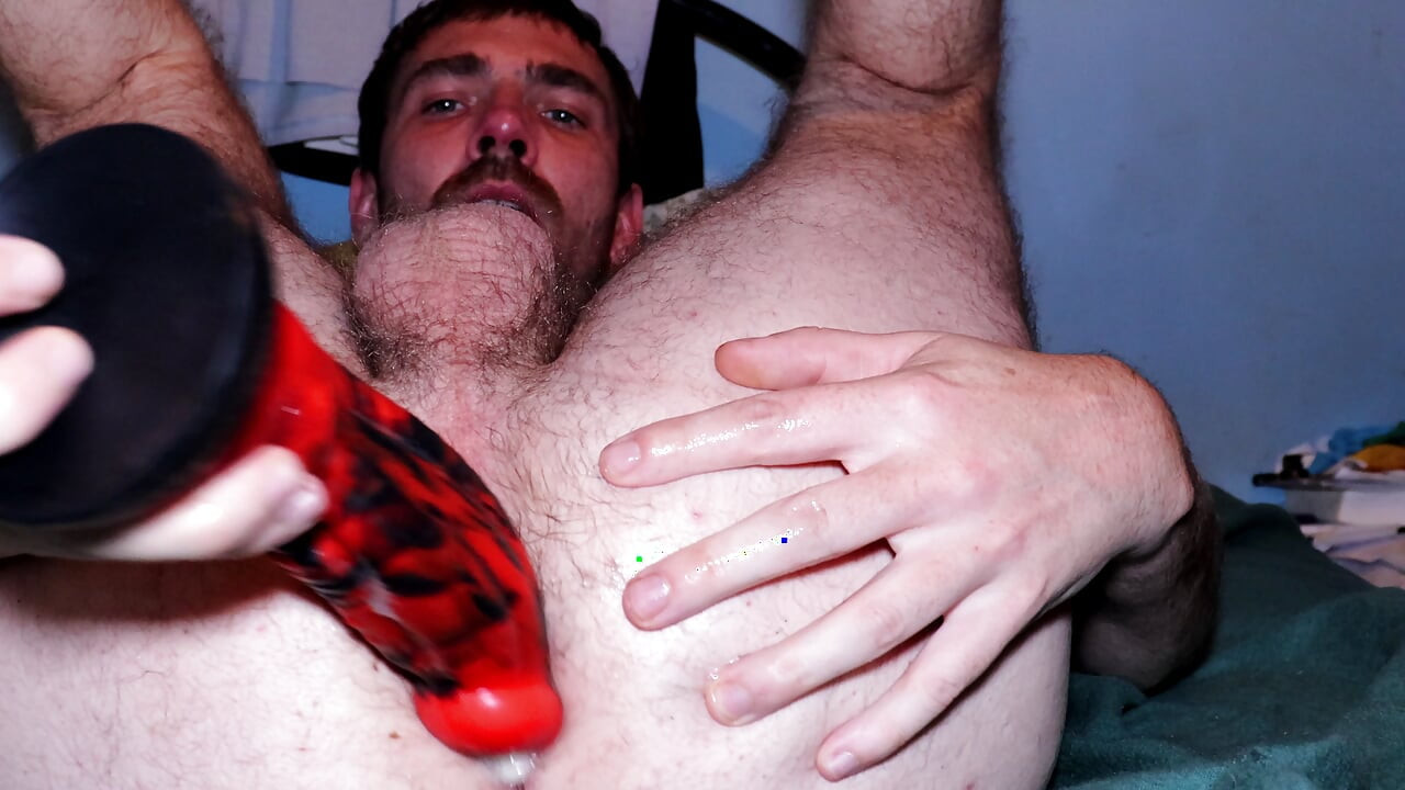 Gaping boy pussy with a monster dildo