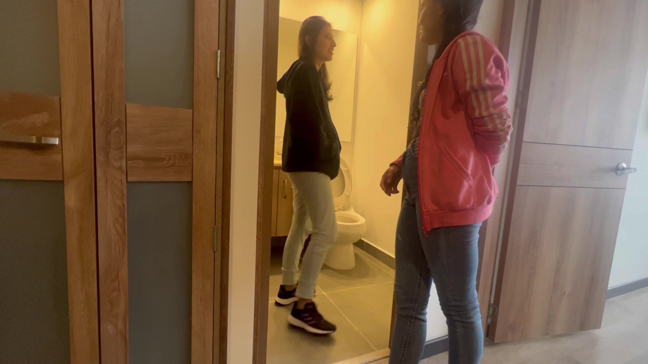 My friend leaves me alone in the house of his hot aunt's house and  Hard Fuck in the bathroom