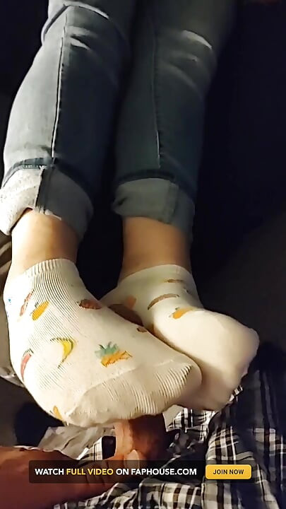 White Fruity Ankle Sockjob Sock Footjob - Cum on Socks