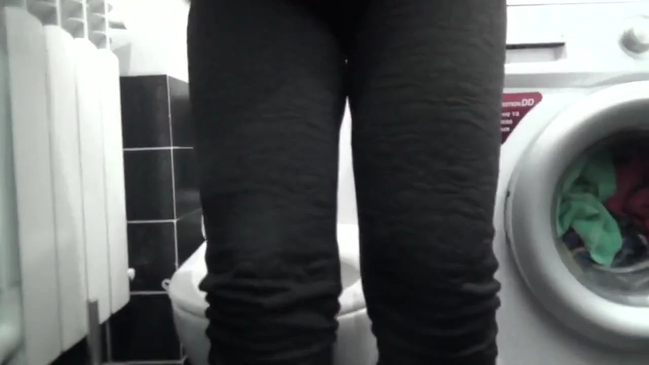 Pissing on the toilet long and a lot after long desperation and a lot of liquids