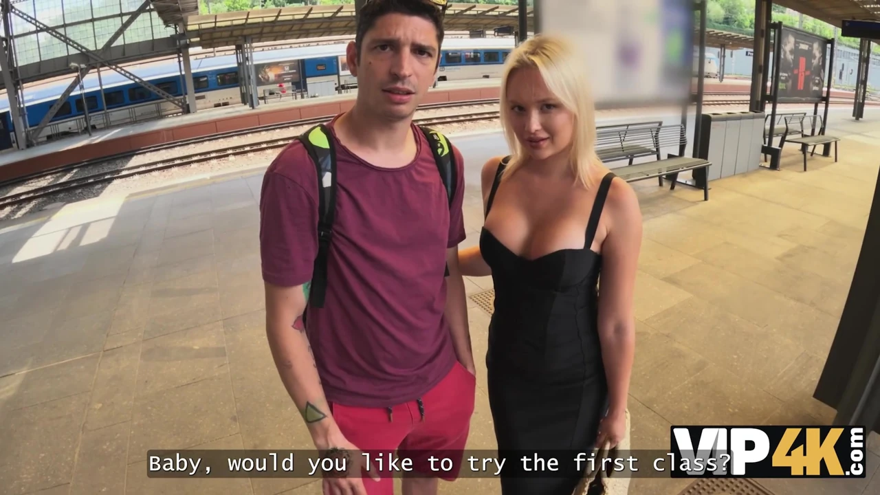 VIP4K. Teen blondie's first time fucking in the train station WC