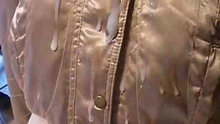 Guy ejeculating on second hand gold nylon jacket - Part 9