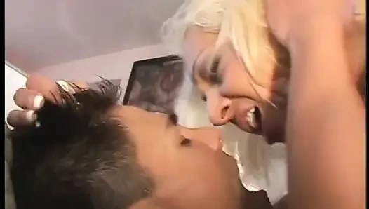 Sexy blonde babe slides her tight pussy onto a hard thick cock