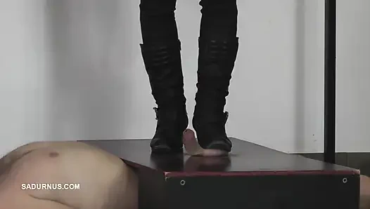 Slave's Orgasm Under Mistress Sydney's Boots