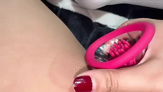 Young girl uses powerful sucker