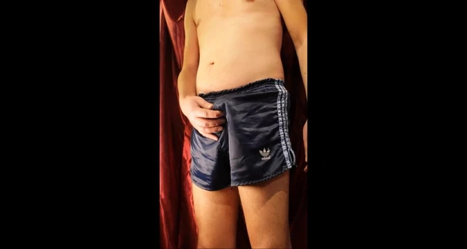 Pissing and cumming in my shiny Adidas Shorts