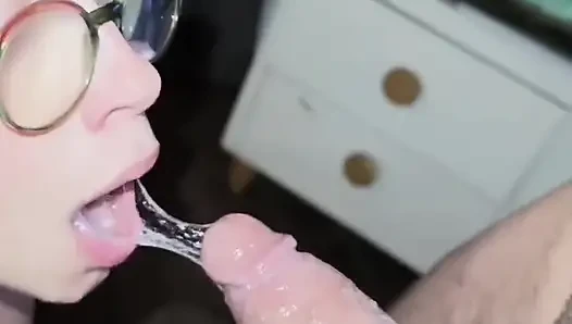 Slut with Glasses Sucks Like a Bitch up to the Facial