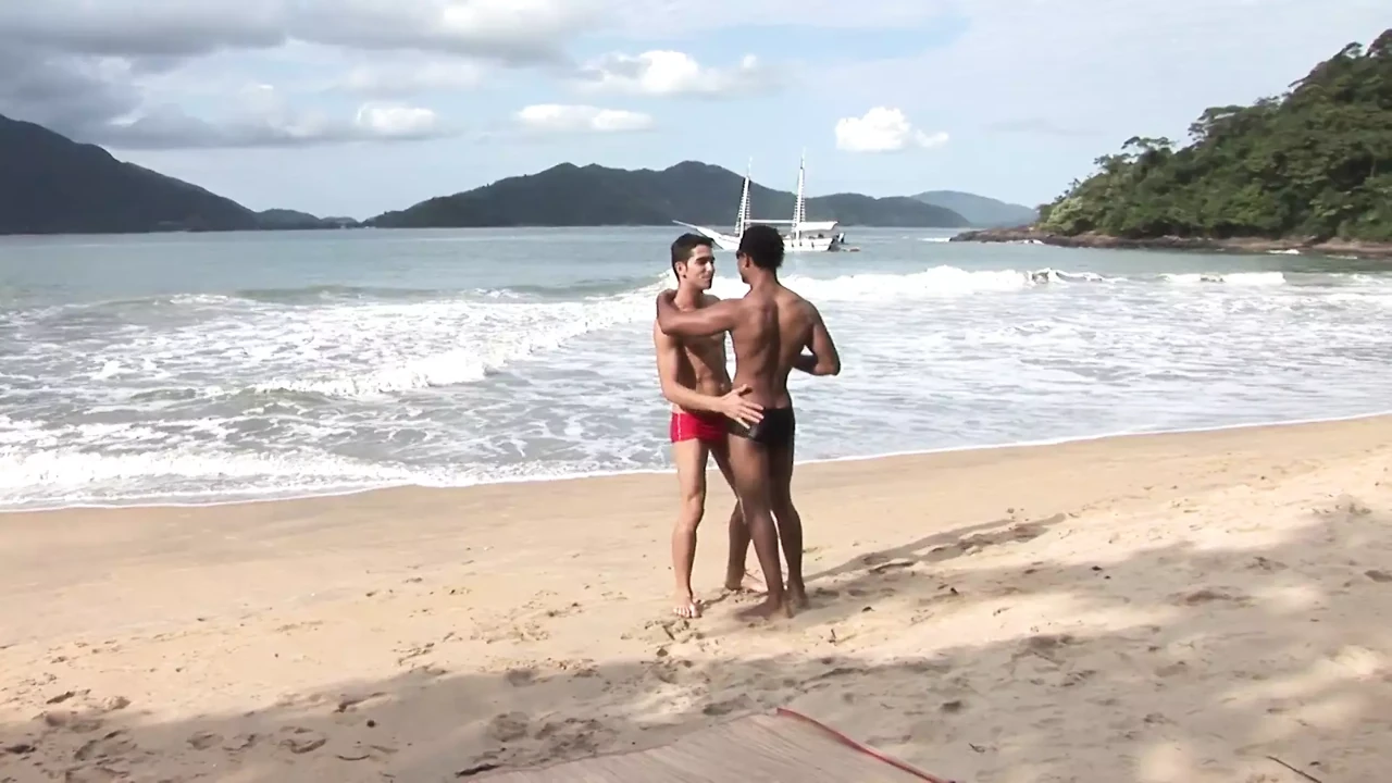 Wild beach fuck together with hot gay boys