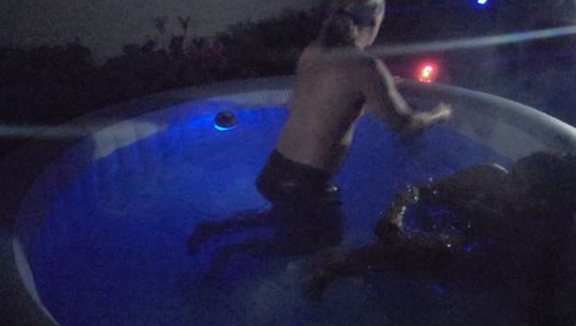 Hot & heavy night time hot tub scene