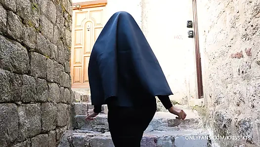 A meeting with a nun in the city ended with deep fucking of her mouth!