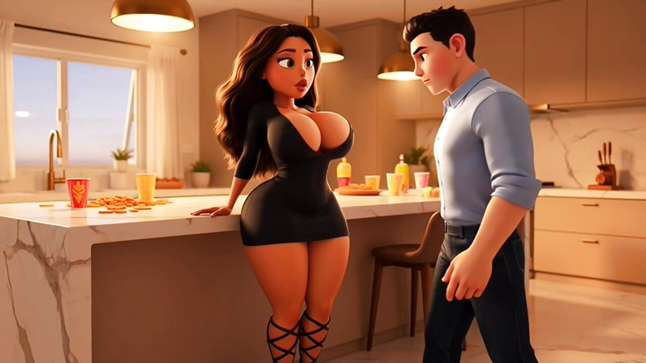 Quente curvilínea brasileira casada esposa secretamente fodida por jovem vizinho na cozinha antes dos convidados chegarem (IA gerada)