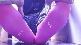 RELAXING TIME MASSAGING MY FEET WITH PINK SOCKS