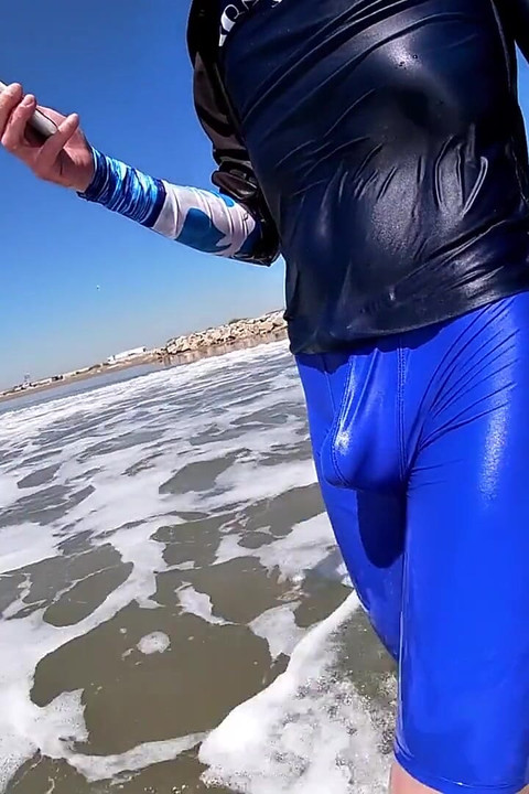 Men and Women on the Beach Get Horny Seeing My Cock in Wet Spandex