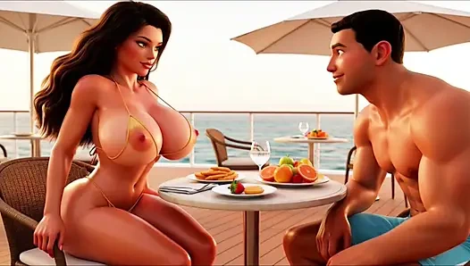 Romantik ay ışığı altında lüks okyanus gezisinde güzel şehvetli şehvetli gece