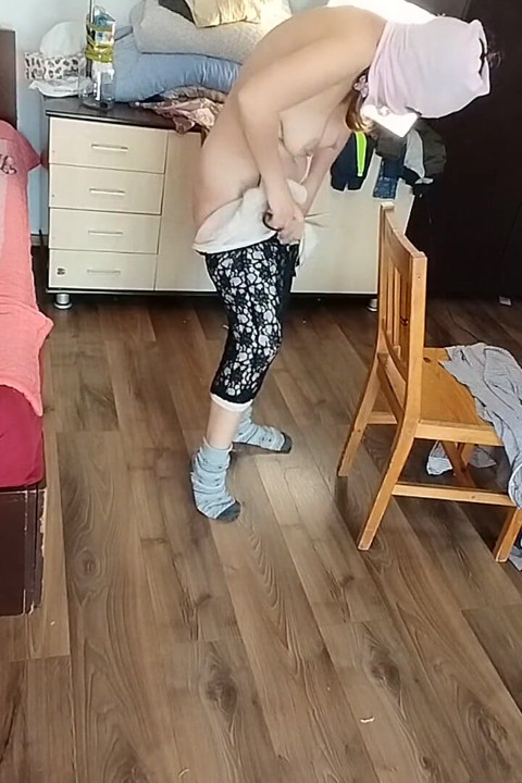 Sexy Latina Tries on and Cuts Clothes - Sexy Latina with Hairy Pussy, Big Tits, Big Ass