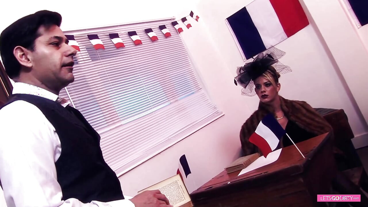 Two girl get drilled in class in all holes