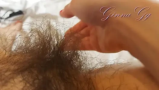 An Extremely Hairy Brunette Finger Masturbates a Pussy From Which Big Labia Stick Out MILF Ginnagg