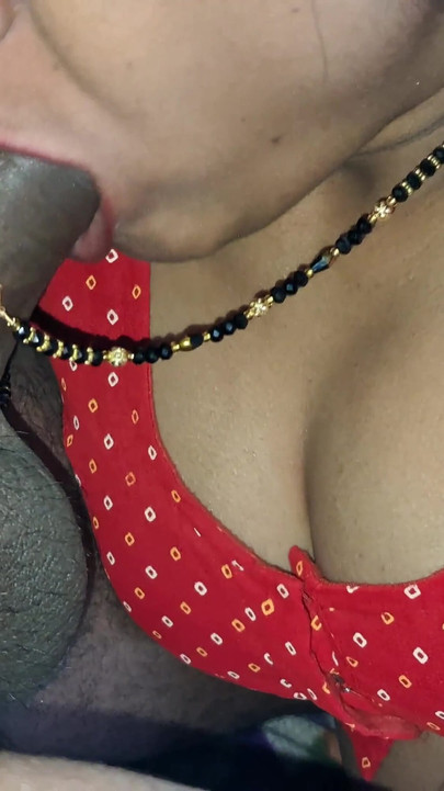Indian Bhabhi Red Blouse sucking dick till cum in mouth | Clip 1