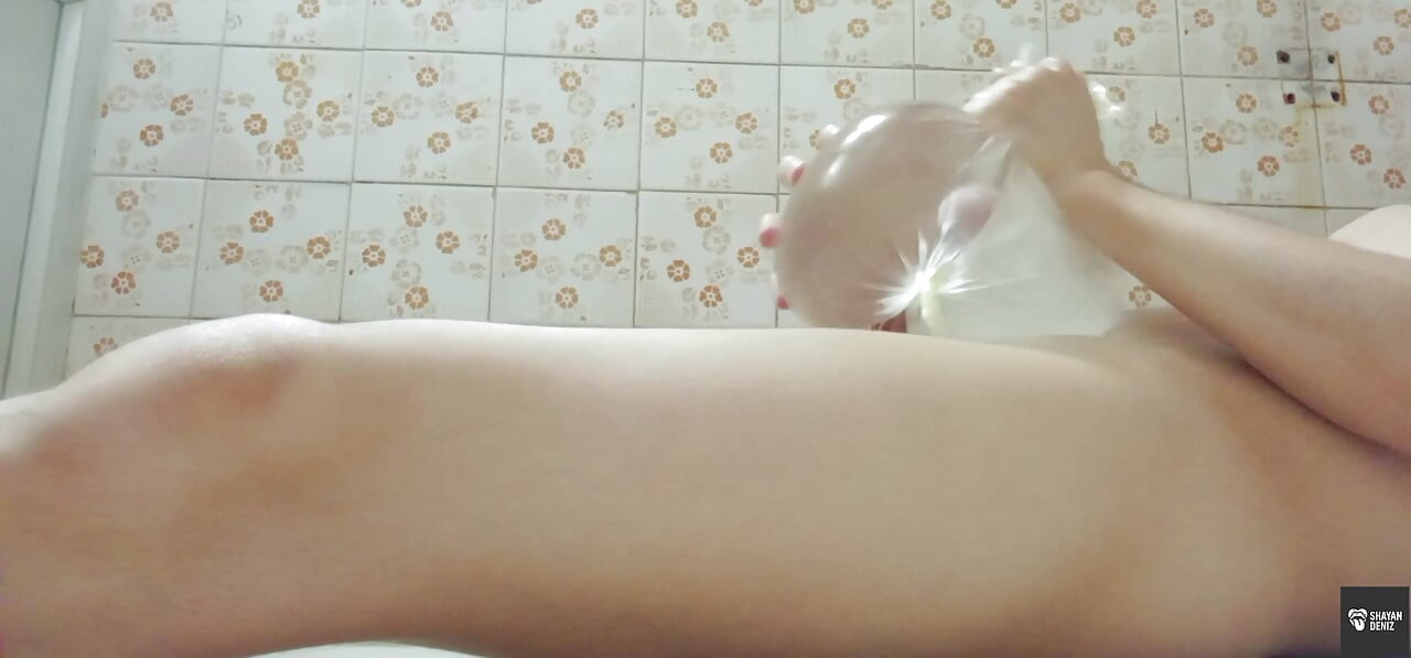 Boy in bathroom solo with toy💦