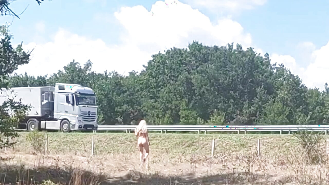 The Slave Girl Is Punished with Buckets of Pussy and Tits to Show off to the Drivers.
