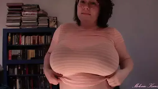 Huge boobs, tit drop, sheer shirt