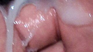 femboy plays with his sperm