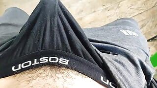 Guy rubbing his huge bulge in underwear with pants