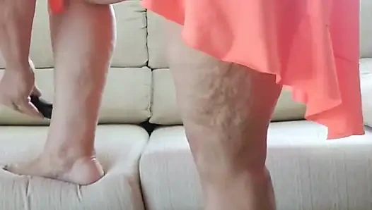 My stepmother trimming her hair and showing off to the street, filmed and sent me and asked if it was good.