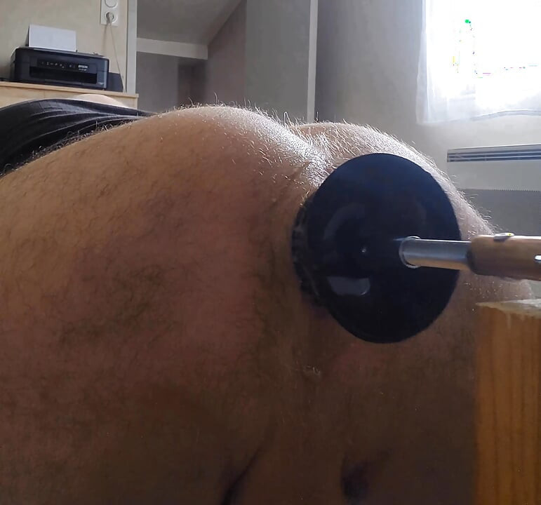 Fucking machine and big black dildo