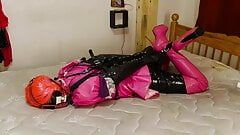 Sissy Maid Strict Hogtie in Steel Chastity and Armbinder