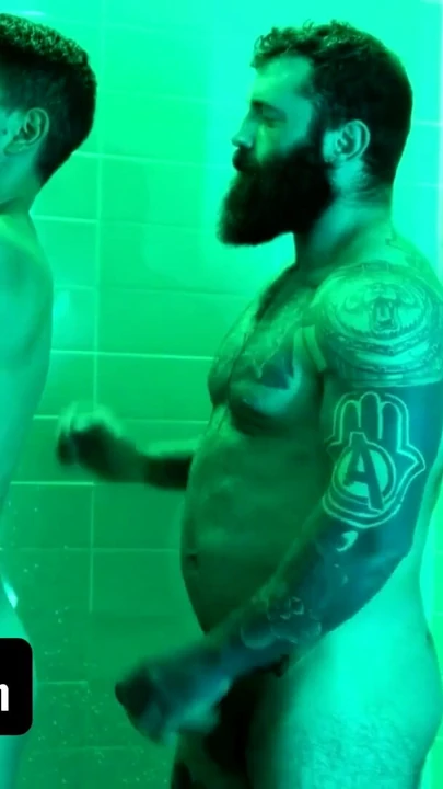 Epic moment from "DadCreep - Muscular Bear Stepdad Bangs His Hot Stepson In The Shower - Alex Montenegro, Markus Kage"
