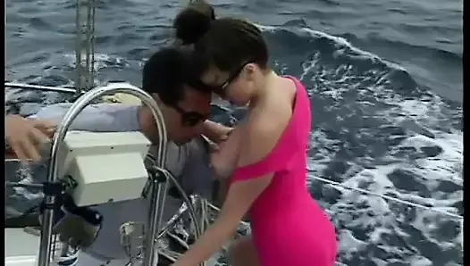 Nice outdoor boat fuck for a sexy big breasted brunette wearing sunglasses