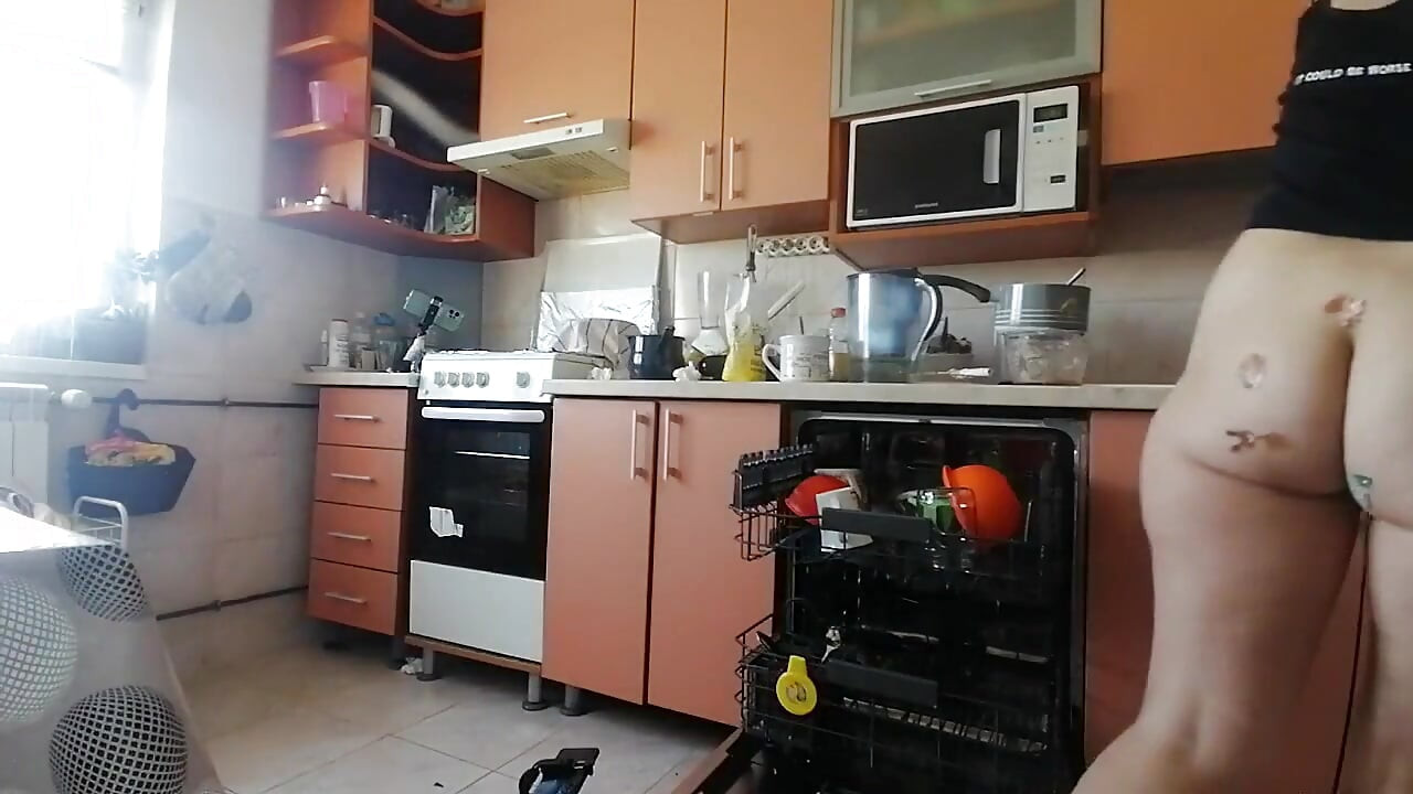 Sexy Stepmom Makes Breakfast, Hairy Pussy, Big Tits