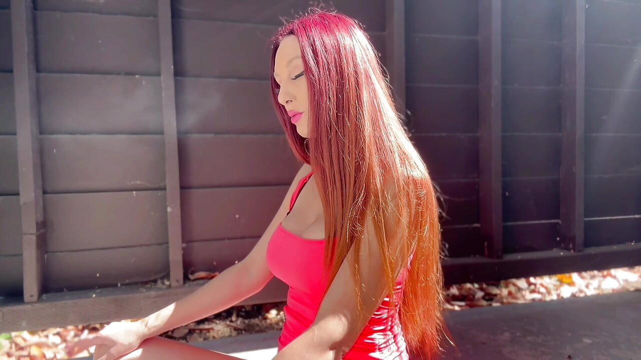 Italian Milf Artemisia Love hot solo smoking session outdoor long hair fetish
