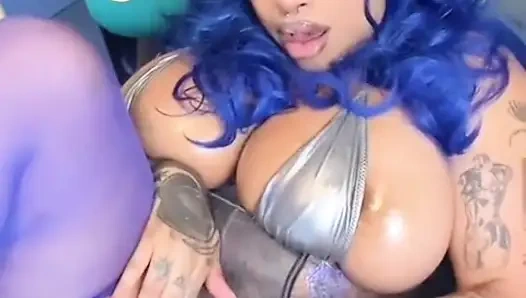 Ebony Busty Testing a New Toy and Rubbing Her Pussy