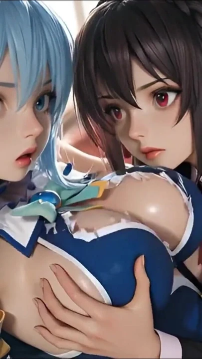 Sfw Aqua 和 Yunyun 来自 Konosuba 软表演触摸和亲吻女同性恋 | 短片 1