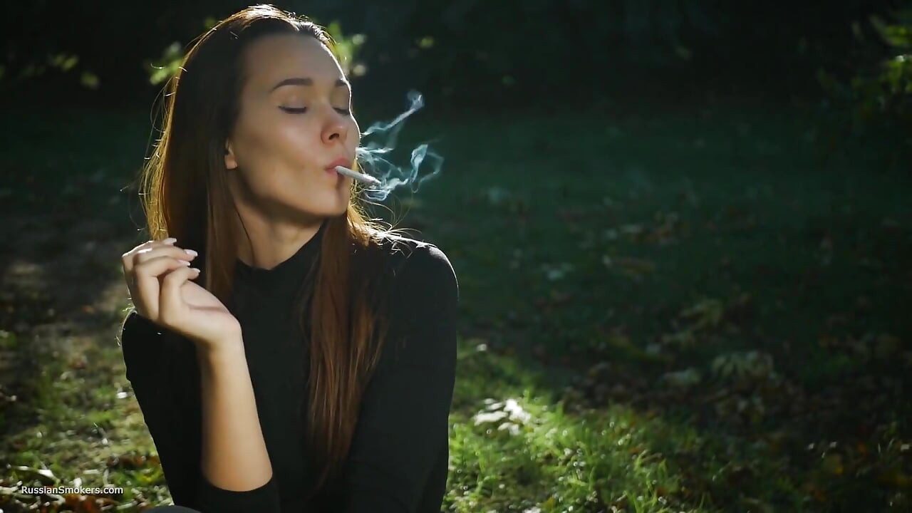 Seductive Russian Beauty Smoking Cigarette Outdoor Vibes