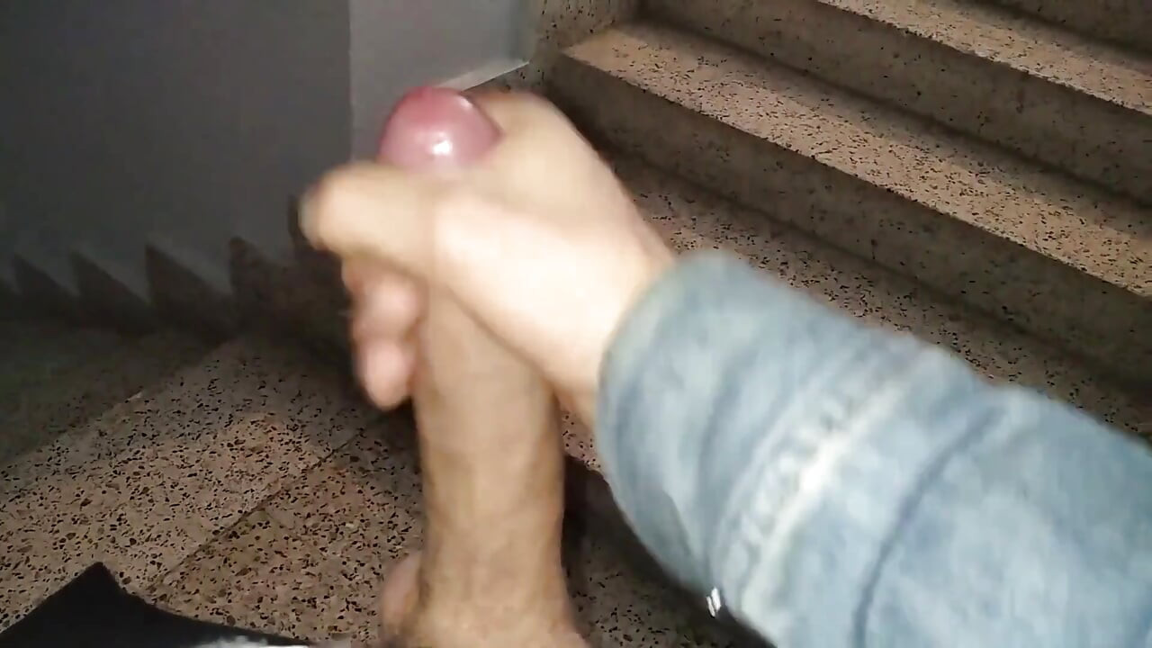 Horny Man Jerk off and Cum in Neighbors Building, Nice Big Uncut Fat Cock Cumming