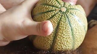 Jerking off using a cantaloupe