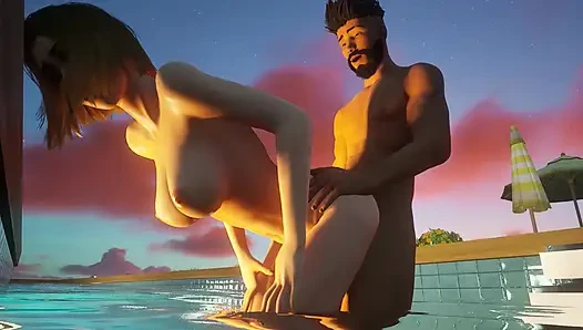 Горячая тинка трахается в бассейне, 3D хентай, вторая часть