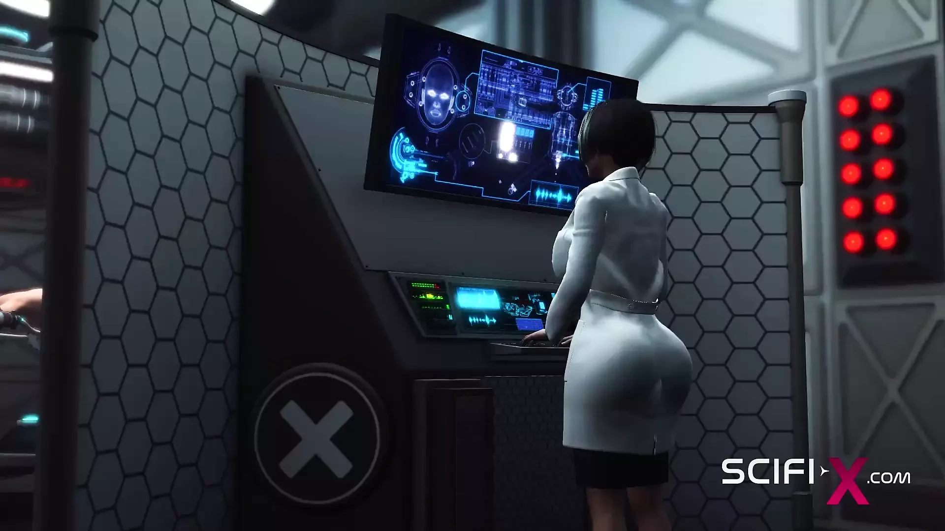 Sci-fi BDSM. Horny Young Blonde Likes to Fucks with Shemale Humanoid Android