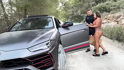 ITALIAN TAKES ME IN HIS LUXURIOUS CAR TO GET FUCKED OUTDOORS ON THE SIDE OF THE ROAD