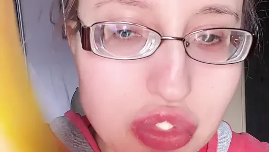 Asmr Eating Banana Pink Lipstick - Lip Fetish Food Fetish Lipstick Eyegl...