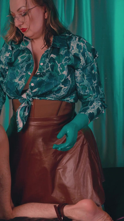 Dominant Milking of Submissive by Cold Emotionally Distant, Bitchy MILF Mistress. Medical Gloves Fetish Anal Play Femdom Handjob