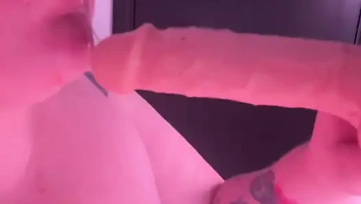 Messy BBW Gagging on Dildo