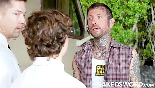 Nakedsword dövmeli erkeksi Jason Barebaks Eddie Patrick ıslak Delik