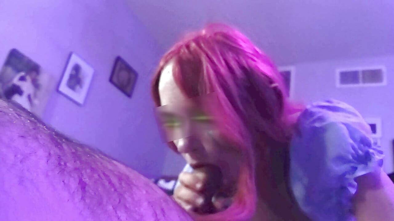Hot skinny redhead in blue fishnets & crop top rides reverse cowgirl until she's pumped full of cum
